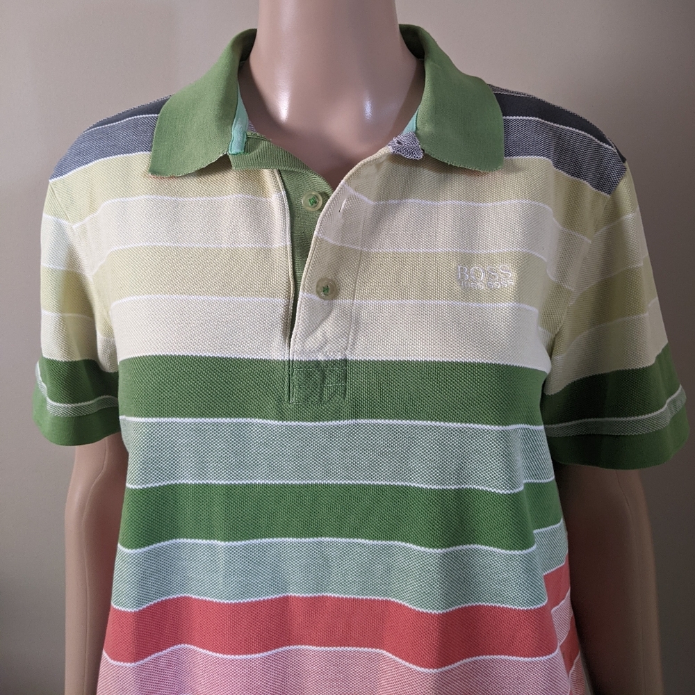 Hugo Boss striped polo tshirt, size large